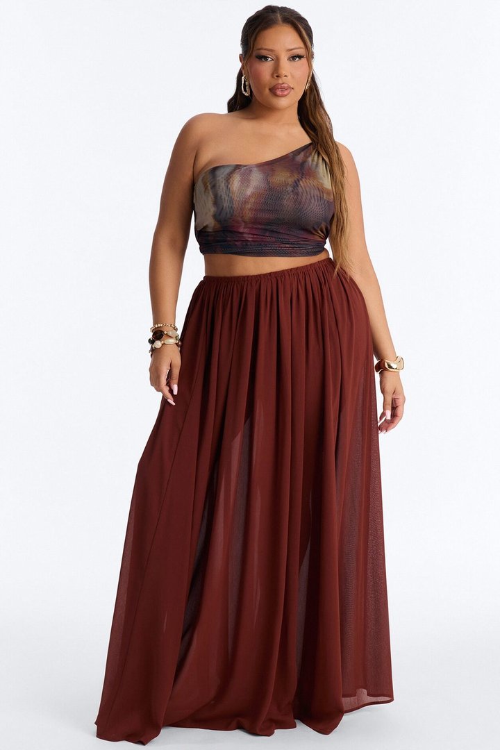 Moonlight Romantic Low Rise Chiffon Maxi Skirt - Terracotta