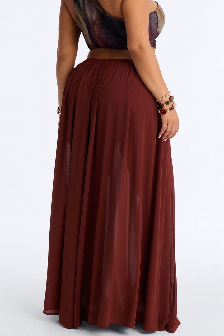 Moonlight Romantic Low Rise Chiffon Maxi Skirt - Terracotta