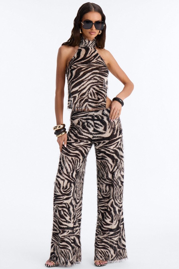 Anaya Textured Knit Abstract Low Rise Pant - Black/combo