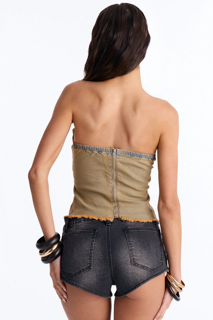Casual Cool Distressed Washed Denim Tube Top - Vintage Wash