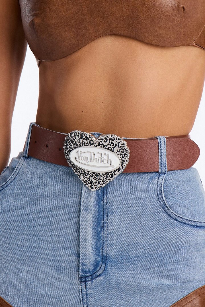 Von Dutch In Love Faux Leather Belt - Brown