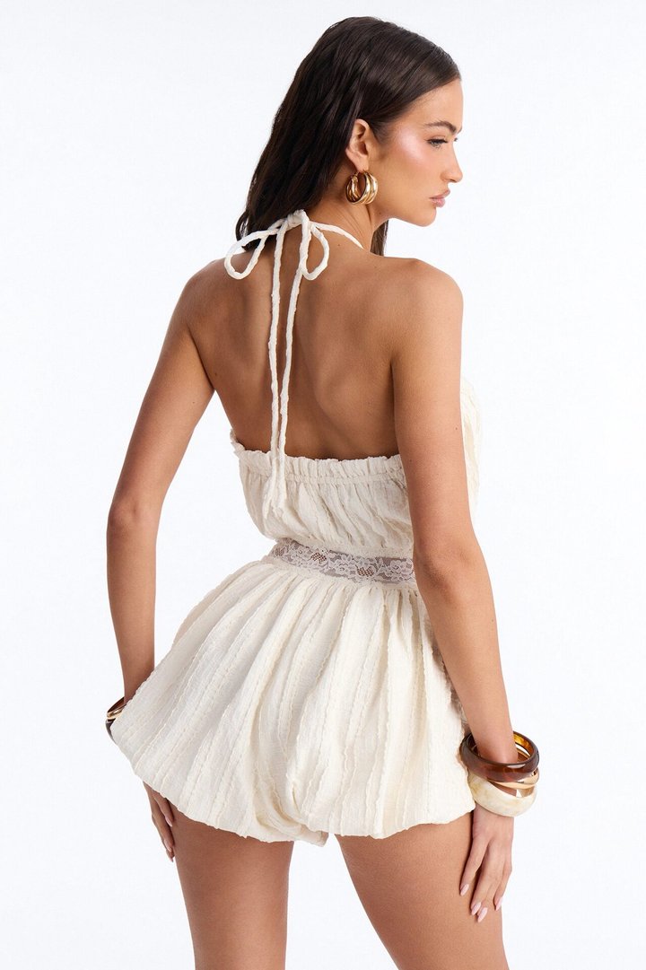 Lana Lace Trim Bubble Romper - Cream
