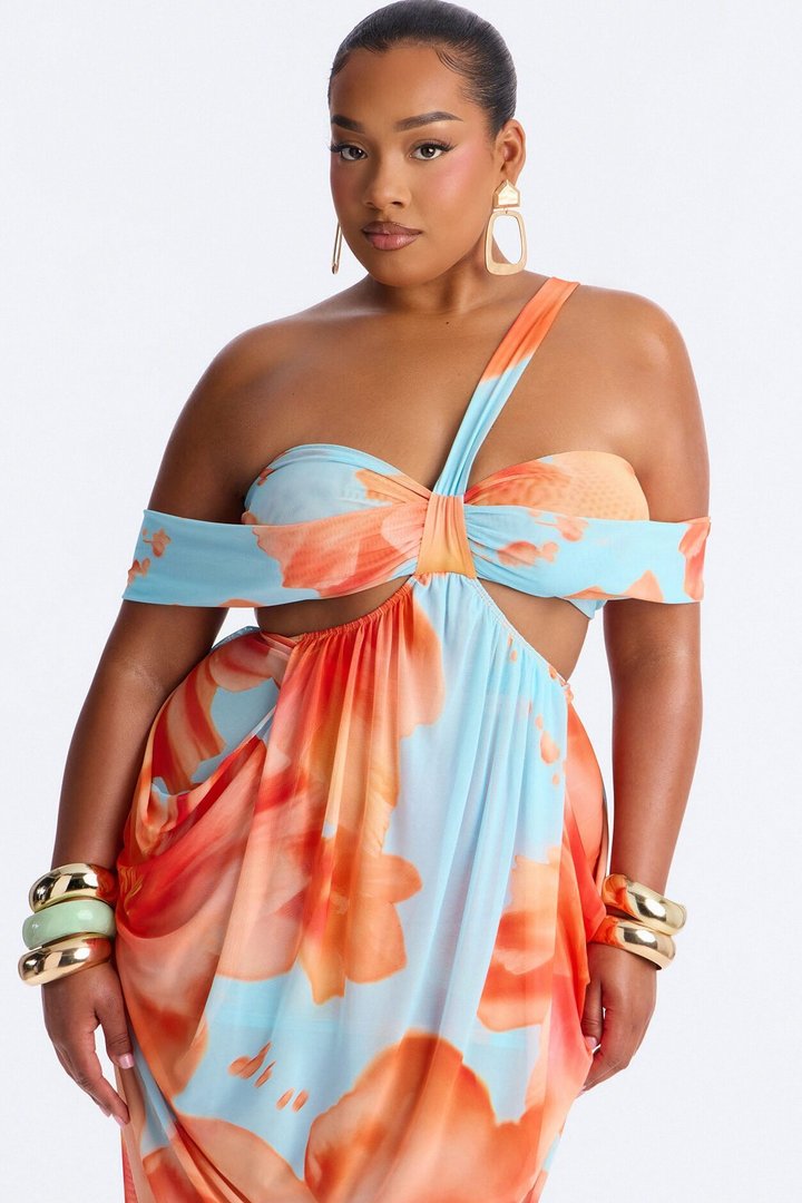 She Gets Her Way Mesh Maxi Dress - Blue/combo