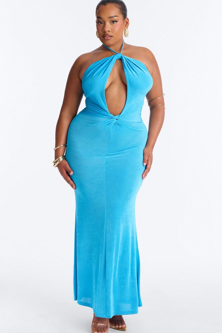 Tatiana Halter Ruched Maxi Dress - Blue