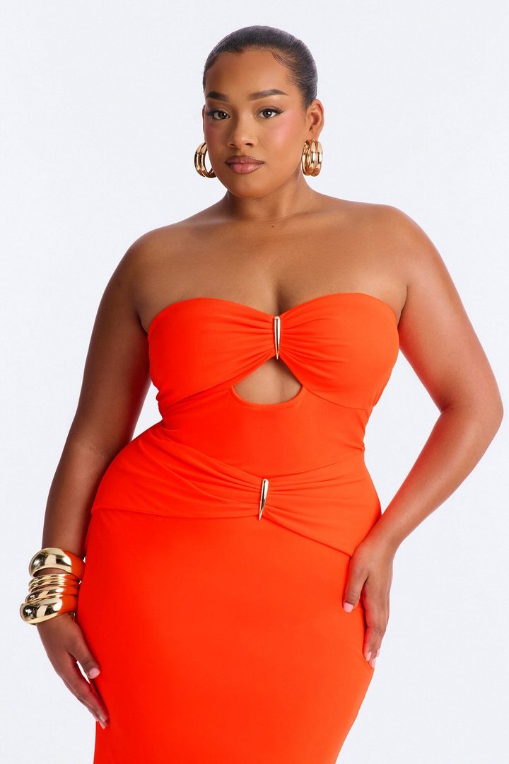Tropical Bliss Solid Cut Out Mesh Maxi Dress - Neon Coral