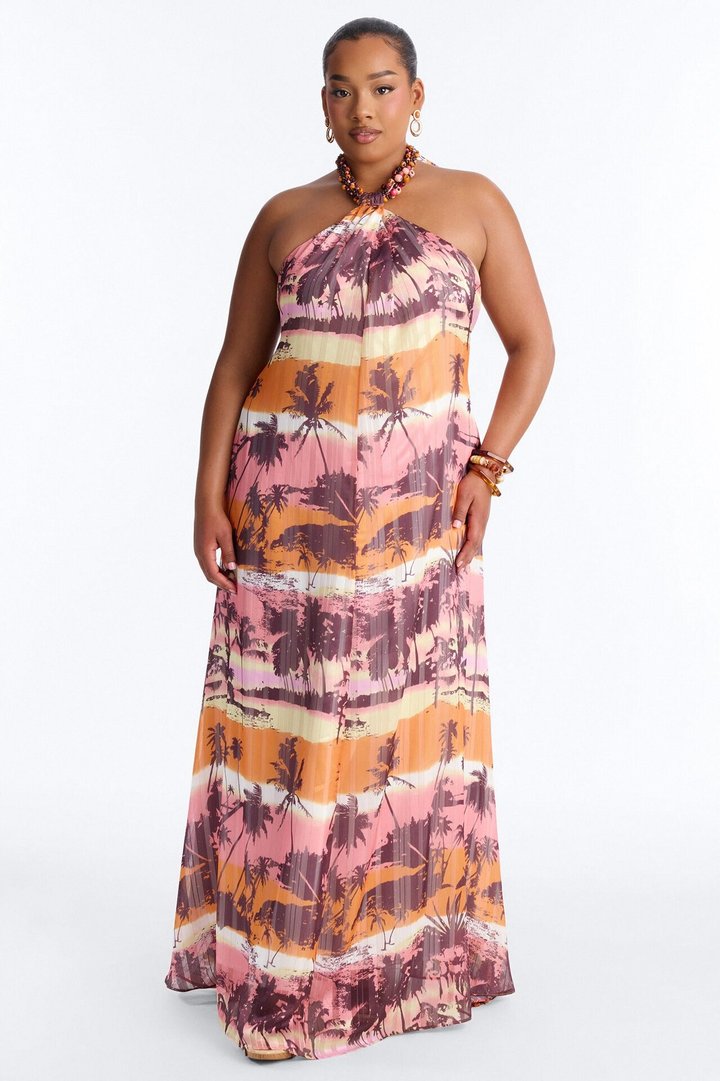 Marigold Sleeveless Chiffon Maxi Dress - Orange/combo