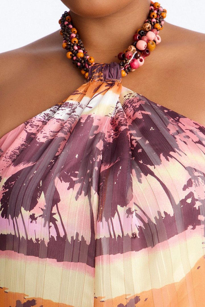 Marigold Sleeveless Chiffon Maxi Dress - Orange/combo