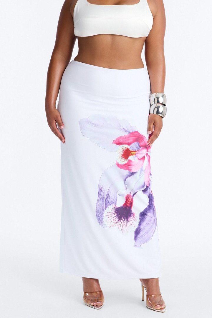 Aurielle Floral Slit Maxi Skirt - White/combo