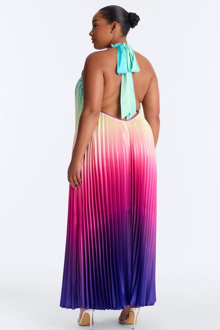 Silk Sunsets Pleated Maxi Dress - Multi Color