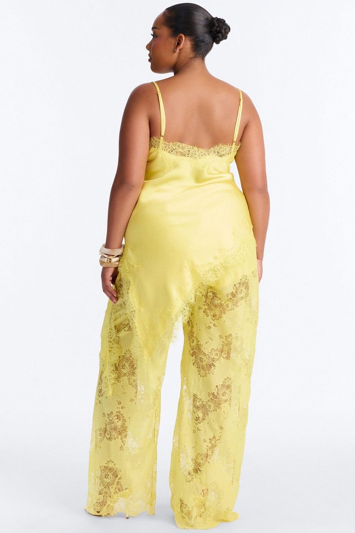 Yasmin Satin Lace Pant Set - Yellow