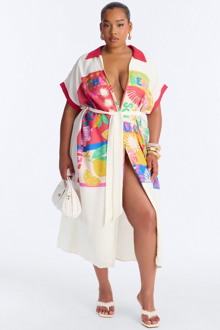 Elisa Printed Shirt Midi Dress - White/combo
