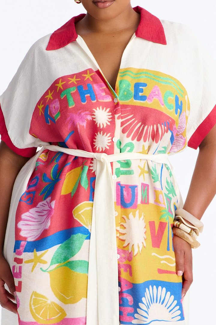 Elisa Printed Shirt Midi Dress - White/combo