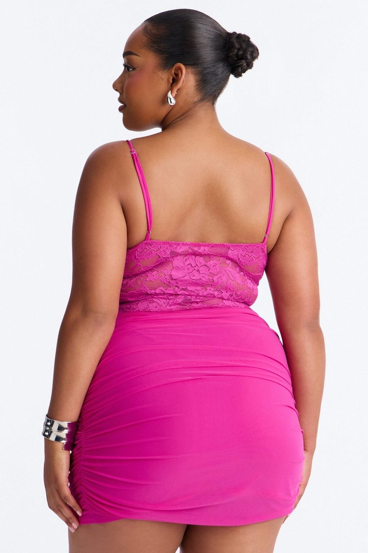 Madison Lace Cut Out Mesh Mini Dress - Fuchsia