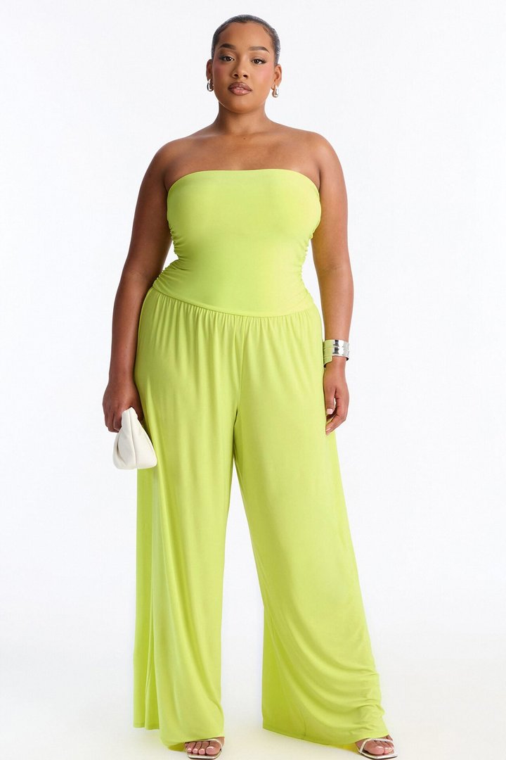 Cierra Ruched Strapless Jumpsuit - Lime