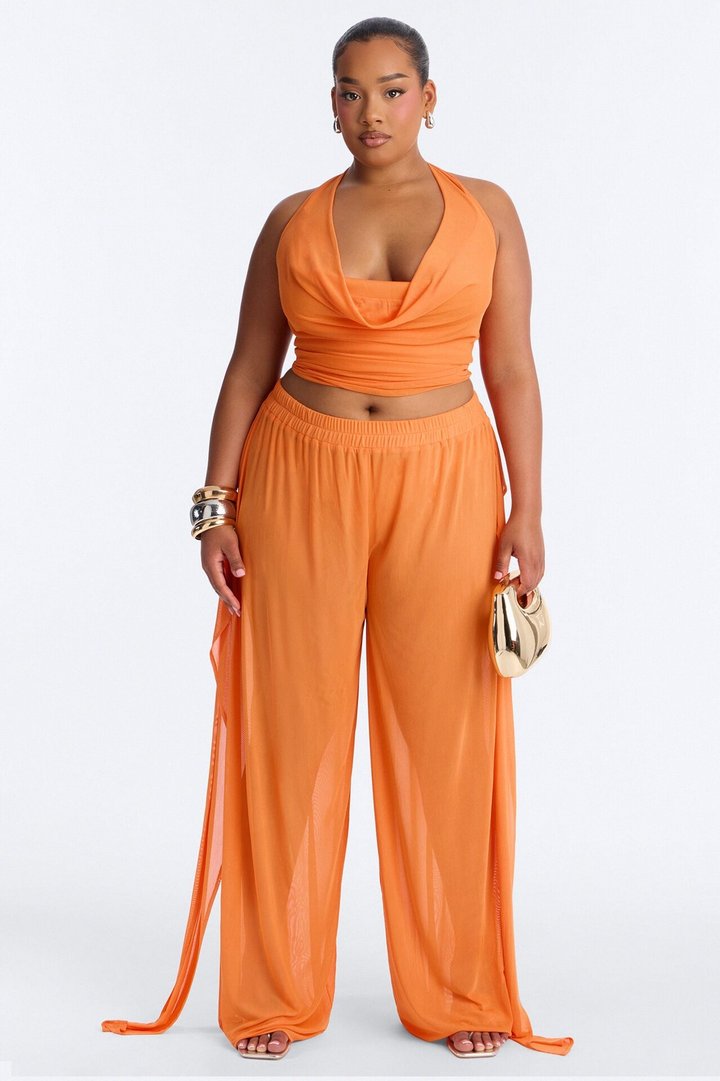 Sheer Obsession Mesh 3 Piece Pant Set - Orange