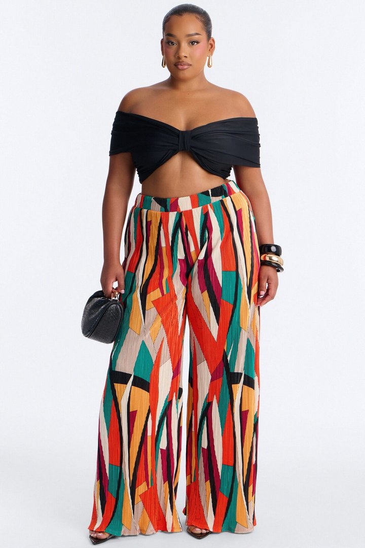Pure Bliss Printed Plisse Pant - Orange/combo
