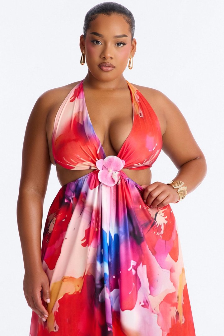 Pure Passion Cut Out Maxi Dress - Magenta/combo