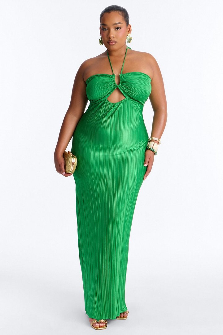 Paradise Glow Plisse Maxi Dress - Lime