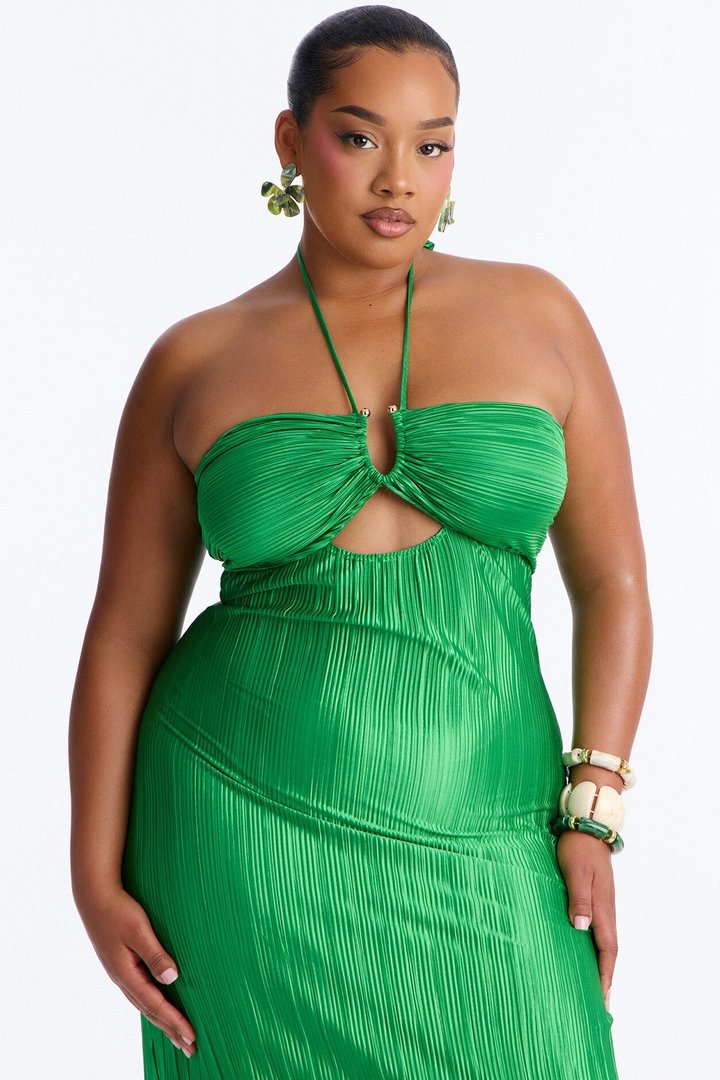 Paradise Glow Plisse Maxi Dress - Lime