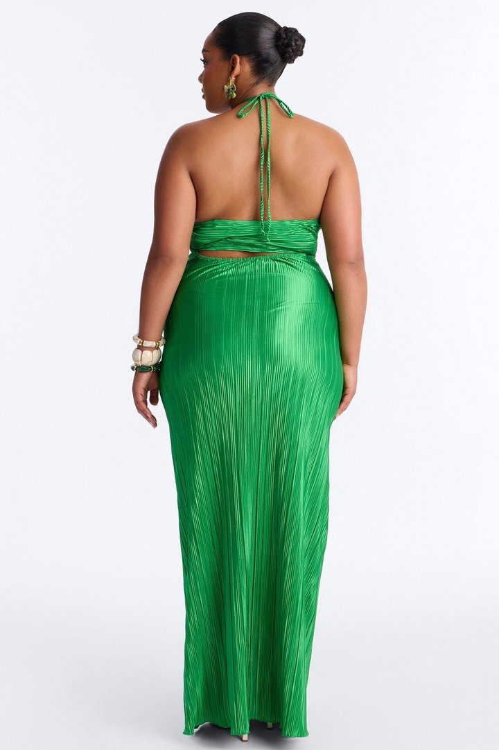 Paradise Glow Plisse Maxi Dress - Lime