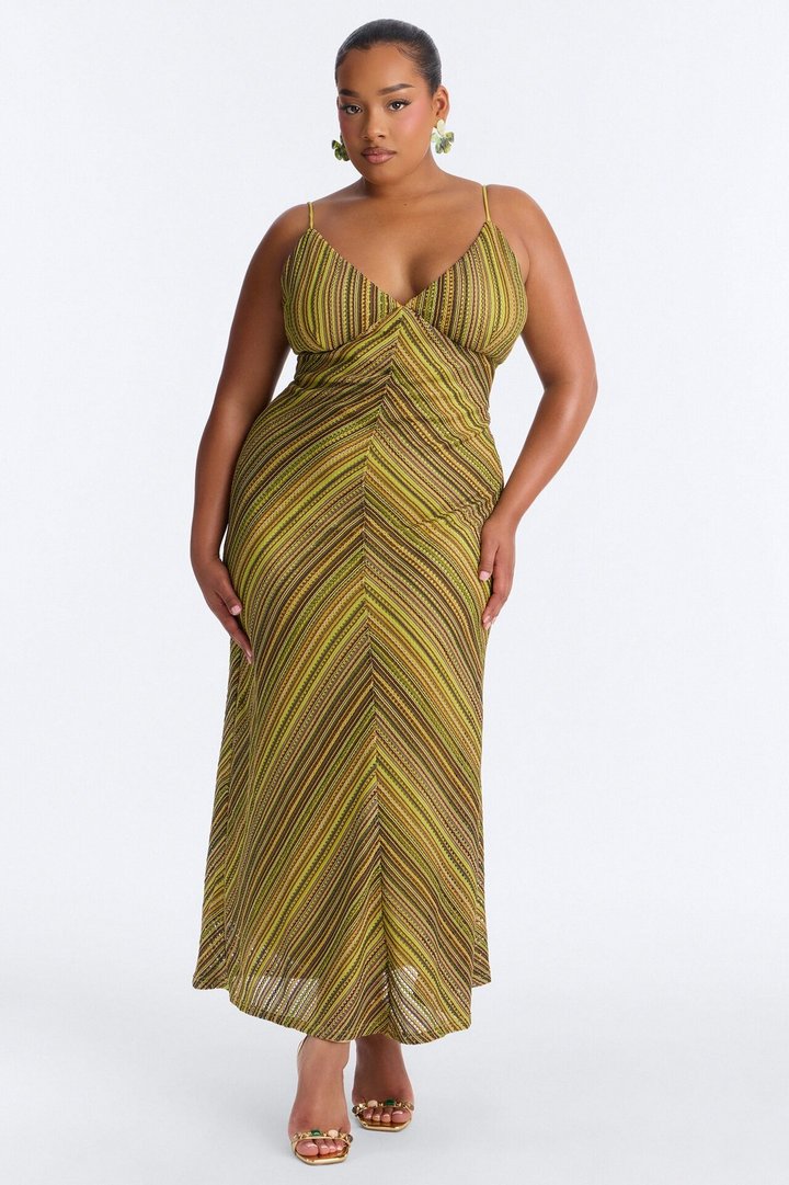 Paradise Mood Crochet Maxi Dress - Green/combo