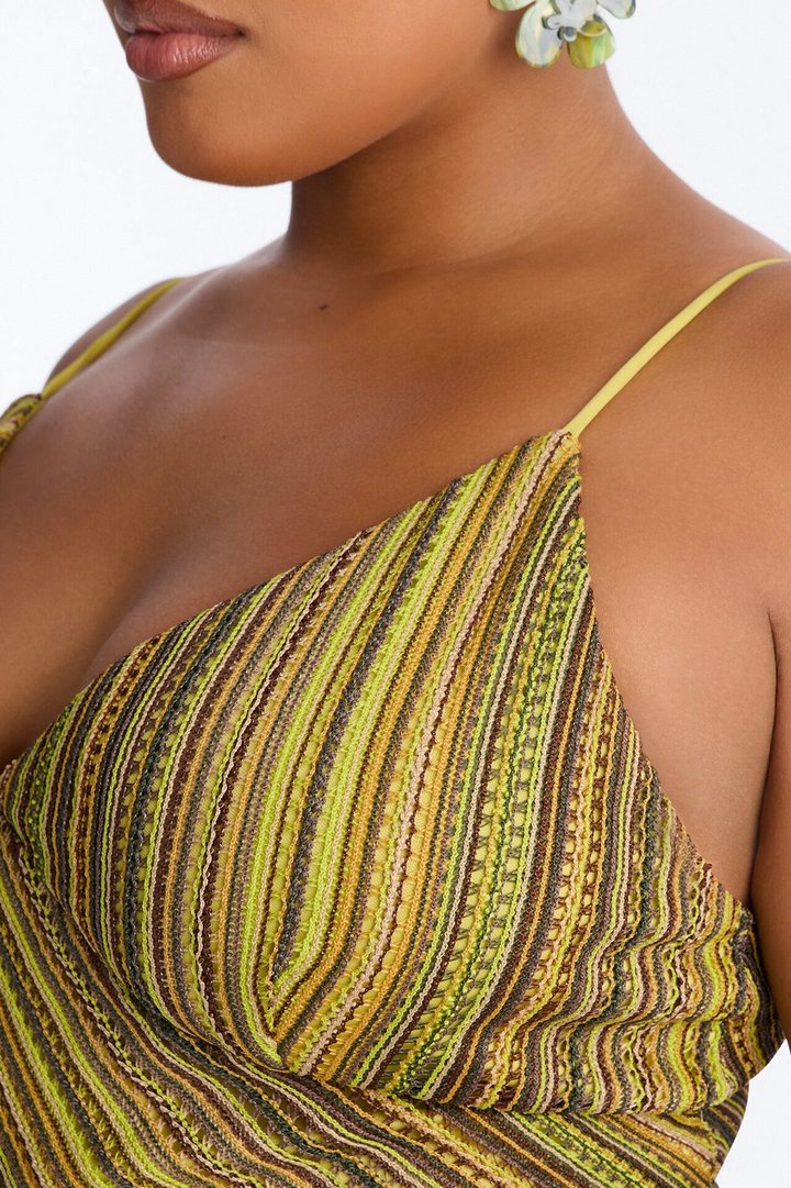 Paradise Mood Crochet Maxi Dress - Green/combo