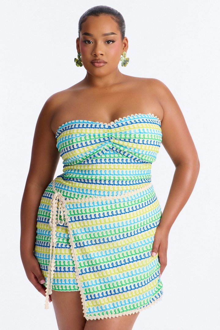 Capri Strapless Crochet Mini Dress - Blue/combo
