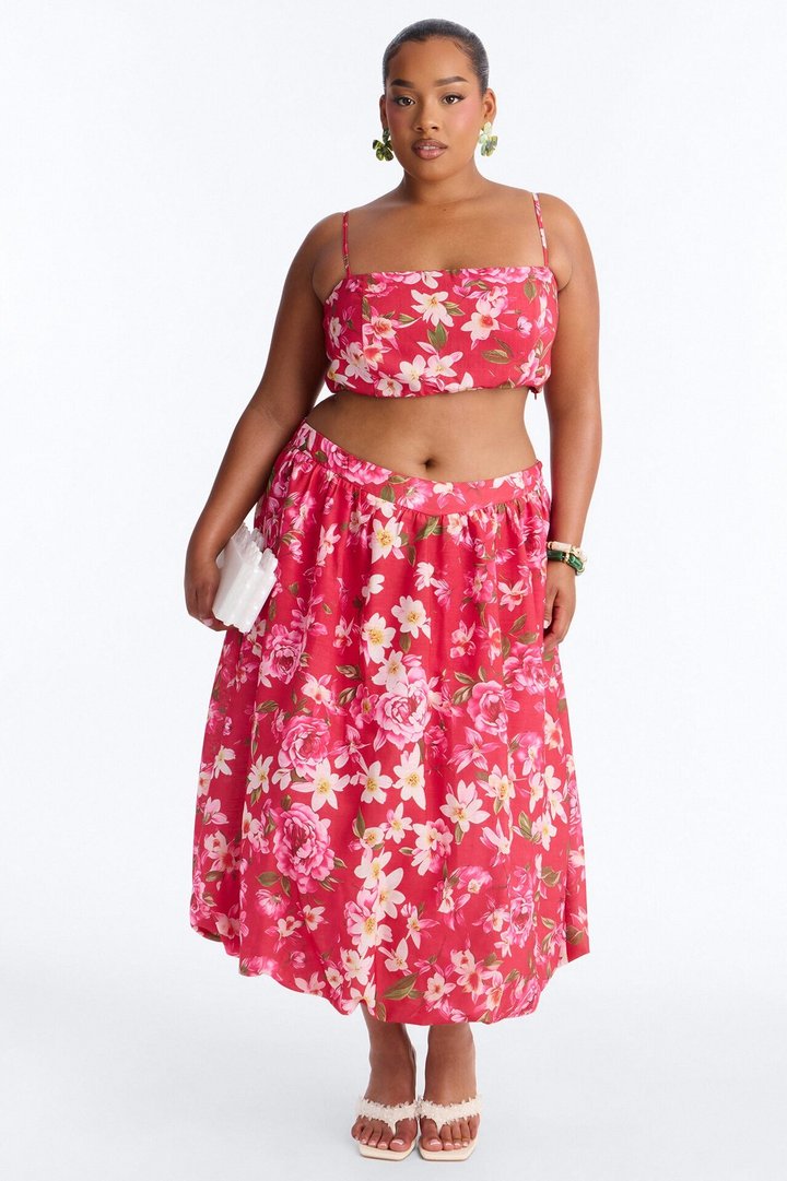 Yvete Floral Linen Bandeau Top - Pink/combo