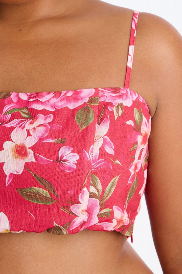Yvete Floral Linen Bandeau Top - Pink/combo