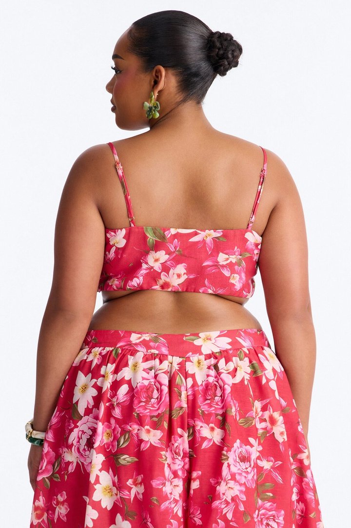 Yvete Floral Linen Bandeau Top - Pink/combo