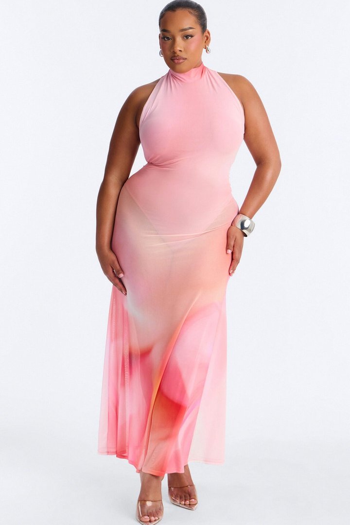 Zenna Ombre Mesh Maxi Dress - Pink