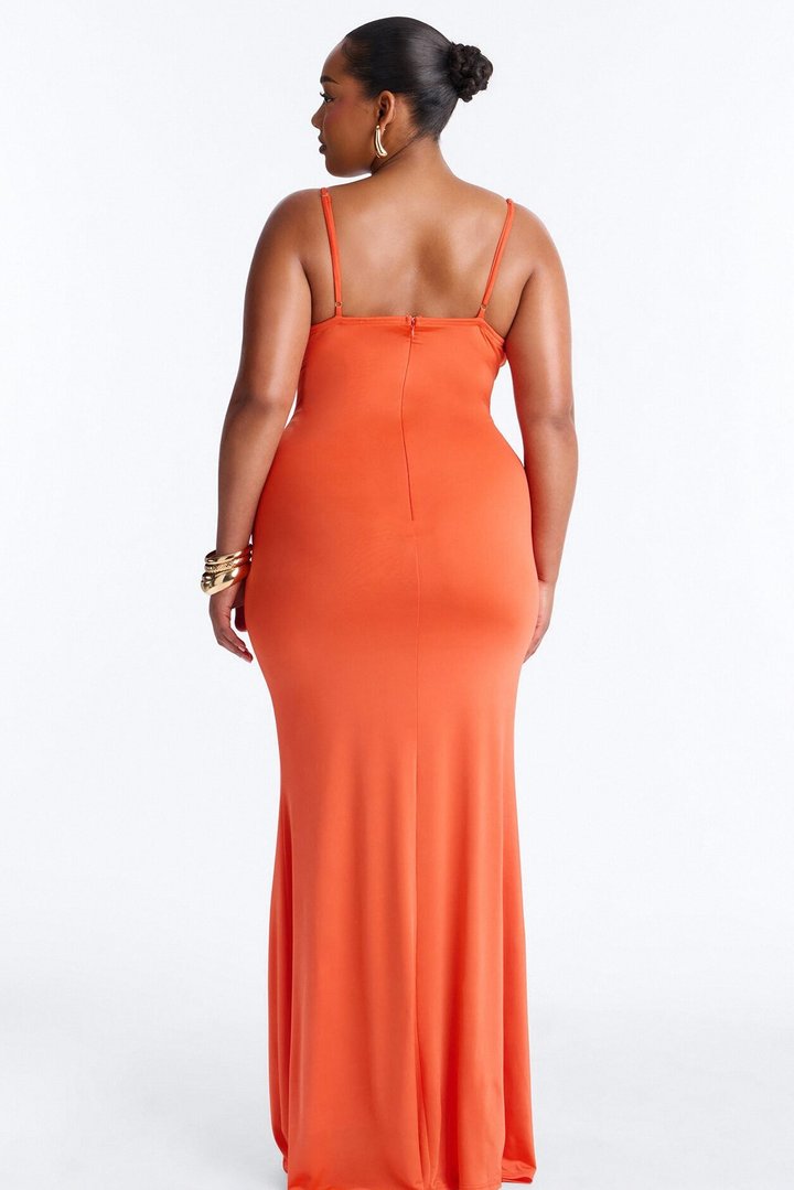 Sofia Ruched Fringe Maxi Dress - Orange