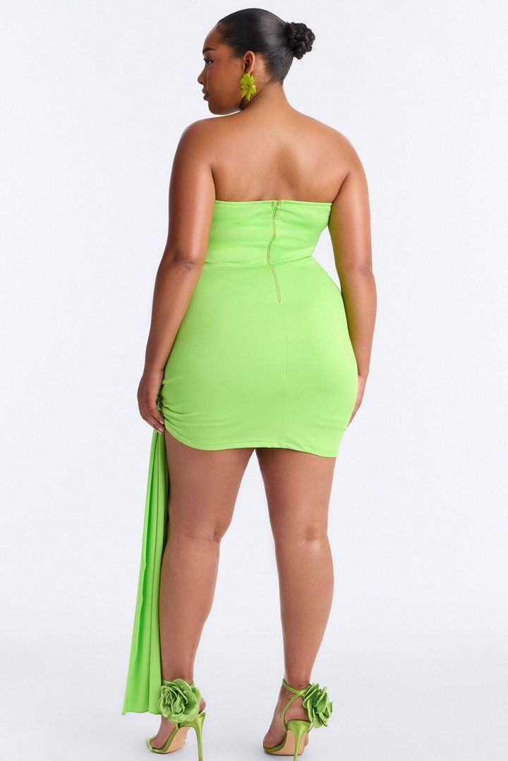Jenna Ruched Draped Mini Dress - Lime