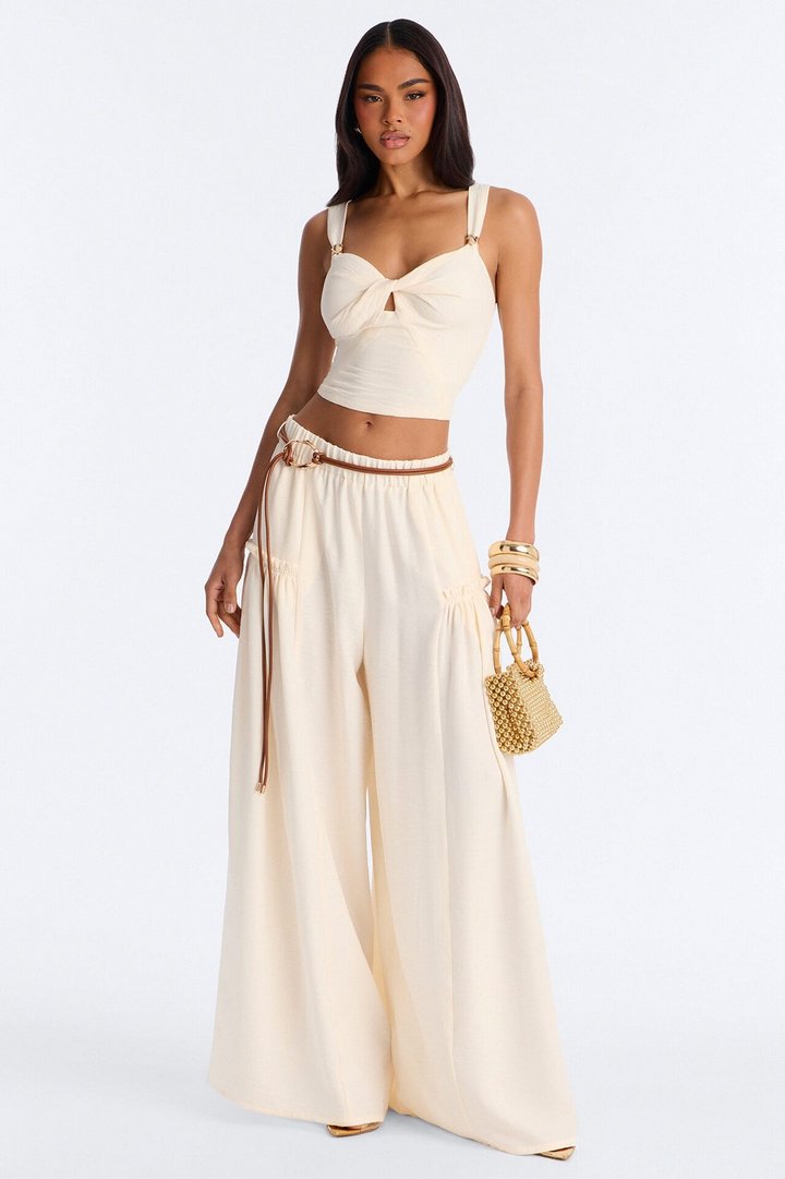 Stacy Belted Pant Set - Cream