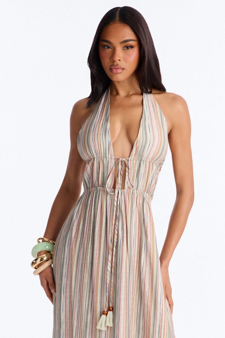 Masella Deep Neckline Maxi Dress - Sage/combo