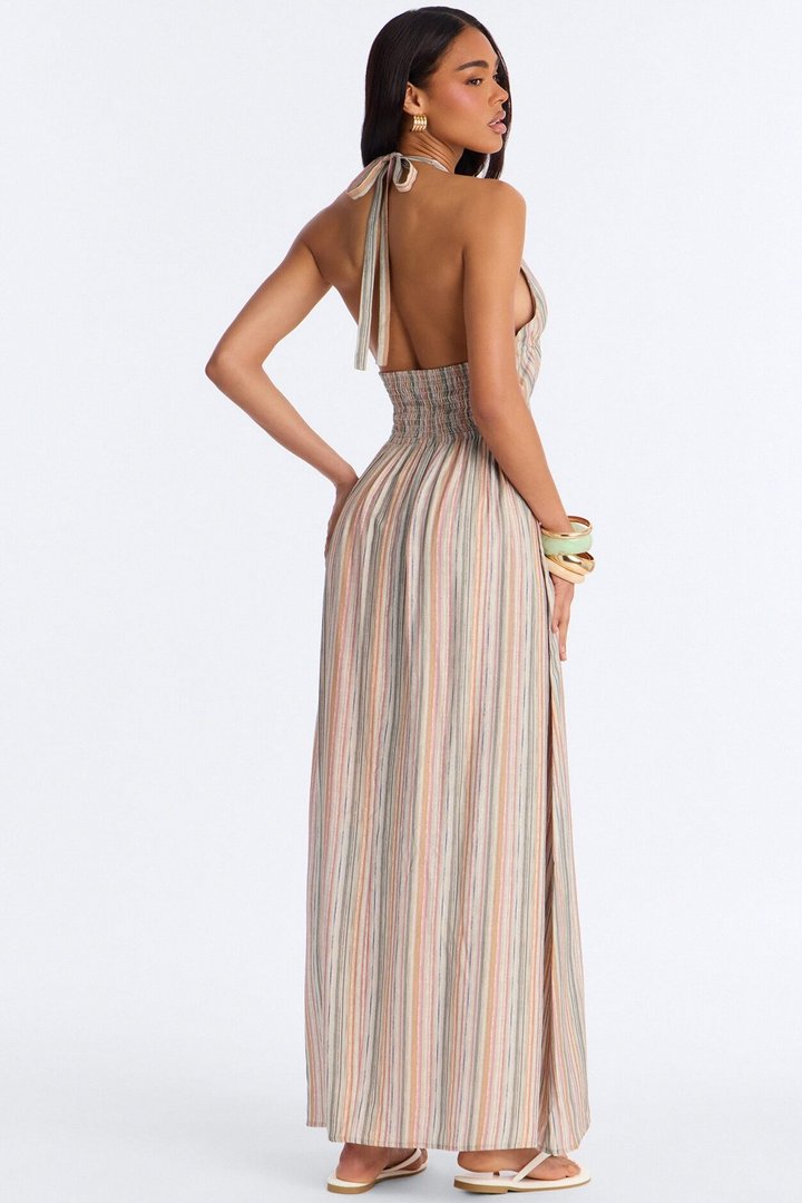 Masella Deep Neckline Maxi Dress - Sage/combo