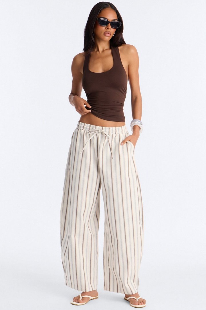 Misty Mornings Textured Striped Barrel Leg Pant - Cream/combo
