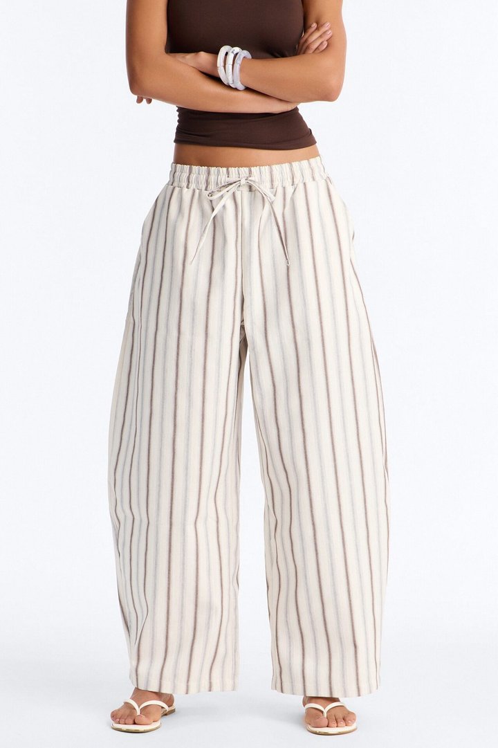 Misty Mornings Textured Striped Barrel Leg Pant - Cream/combo