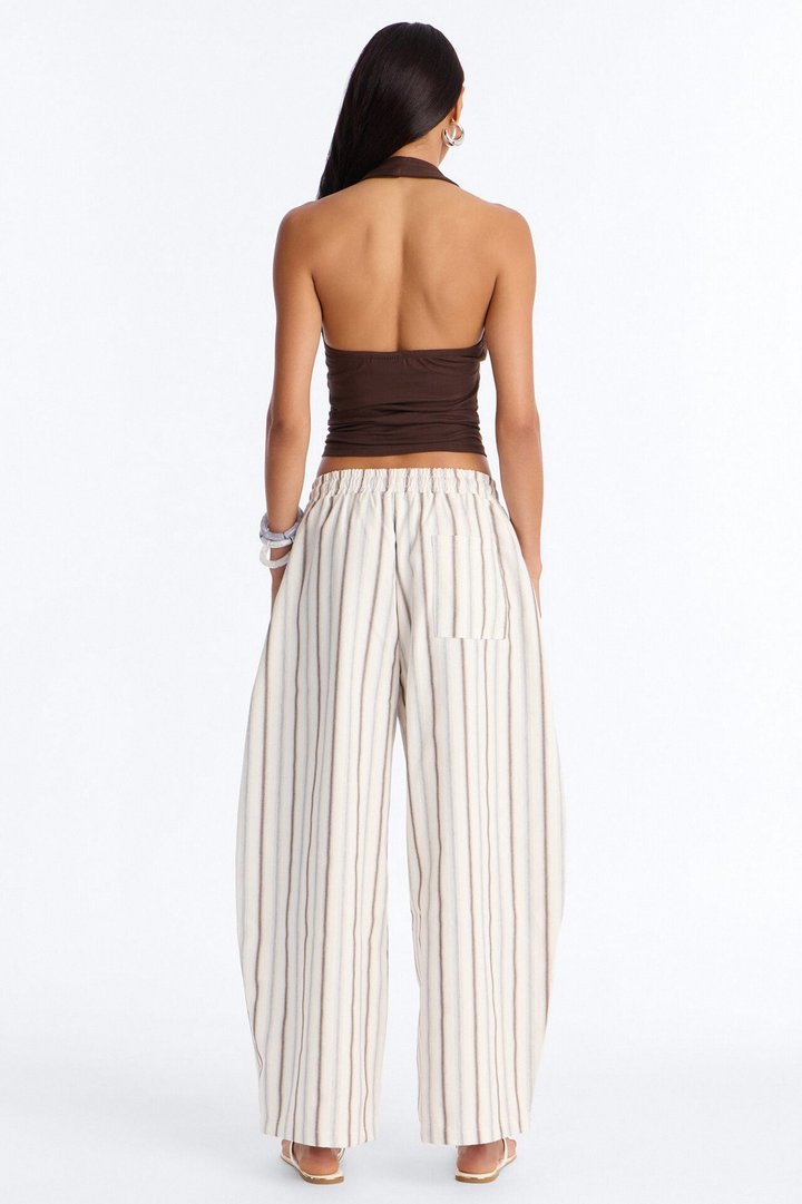 Misty Mornings Textured Striped Barrel Leg Pant - Cream/combo