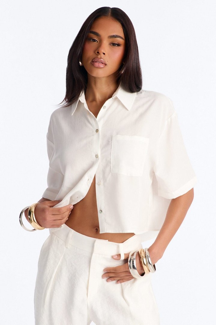 Ashley Button Up Short Sleeve Shirt - White