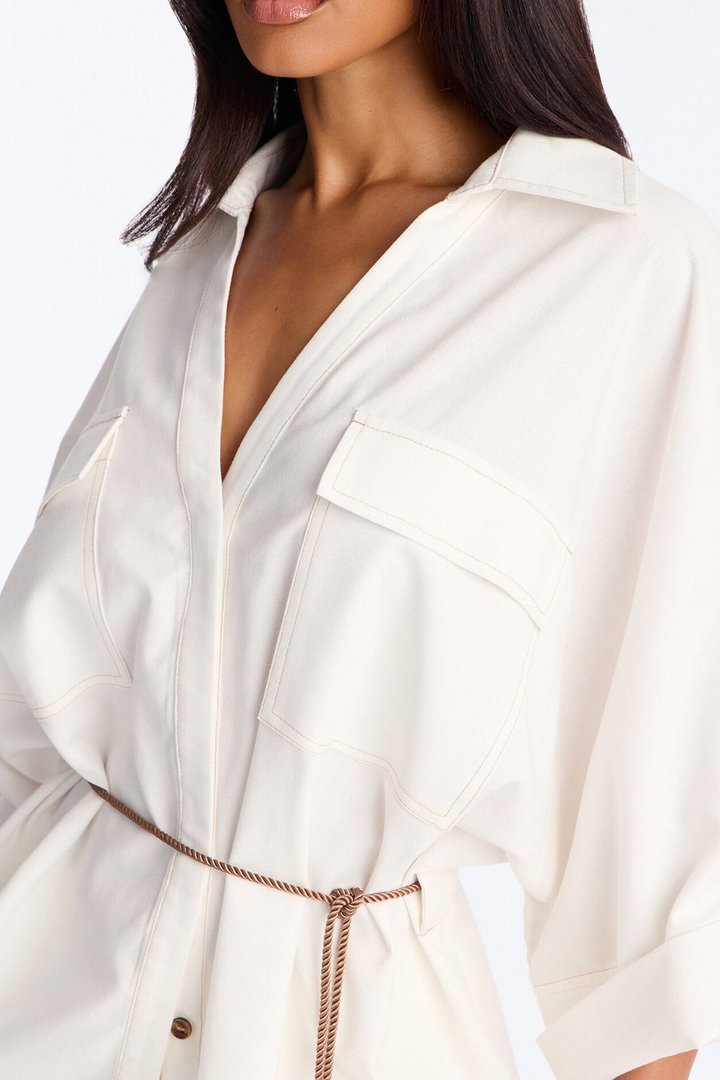 Casual Class Belted Linen Shirt - White