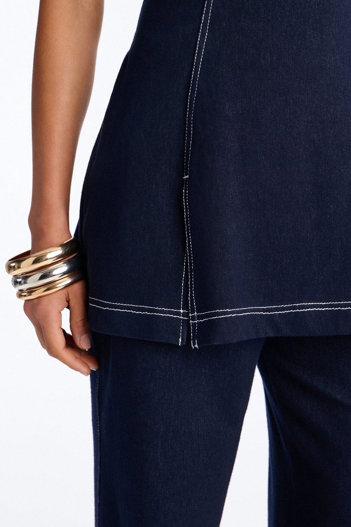 Diana Knit Denim Pant Set - Dark Wash