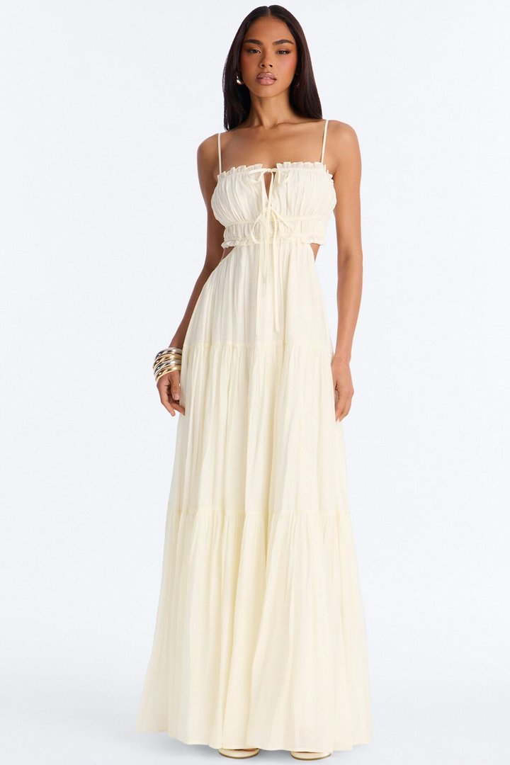 On A Date Flowy Maxi Dress - Cream