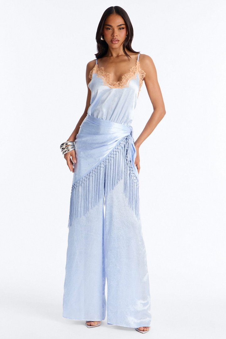 Elsa Satin Waist Scarf Jumpsuit - Blue