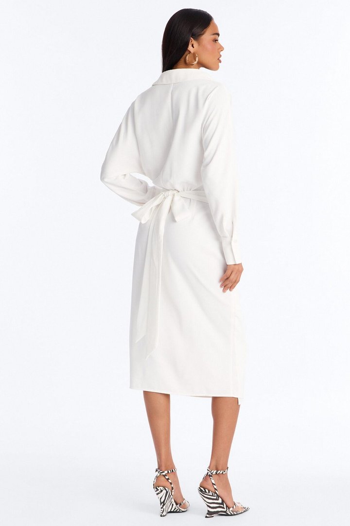 Giada Wrap Shirt Midi Dress - White