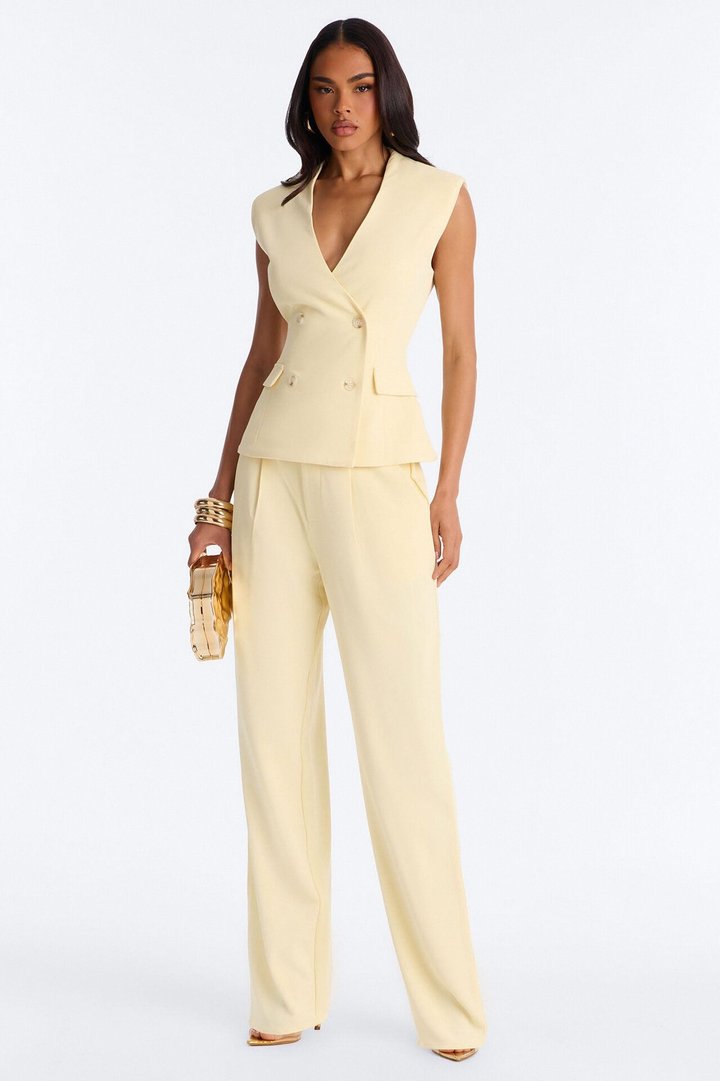 Everything in Order Double Breasted Sleeveless Fitted Blazer - Butter Yellow