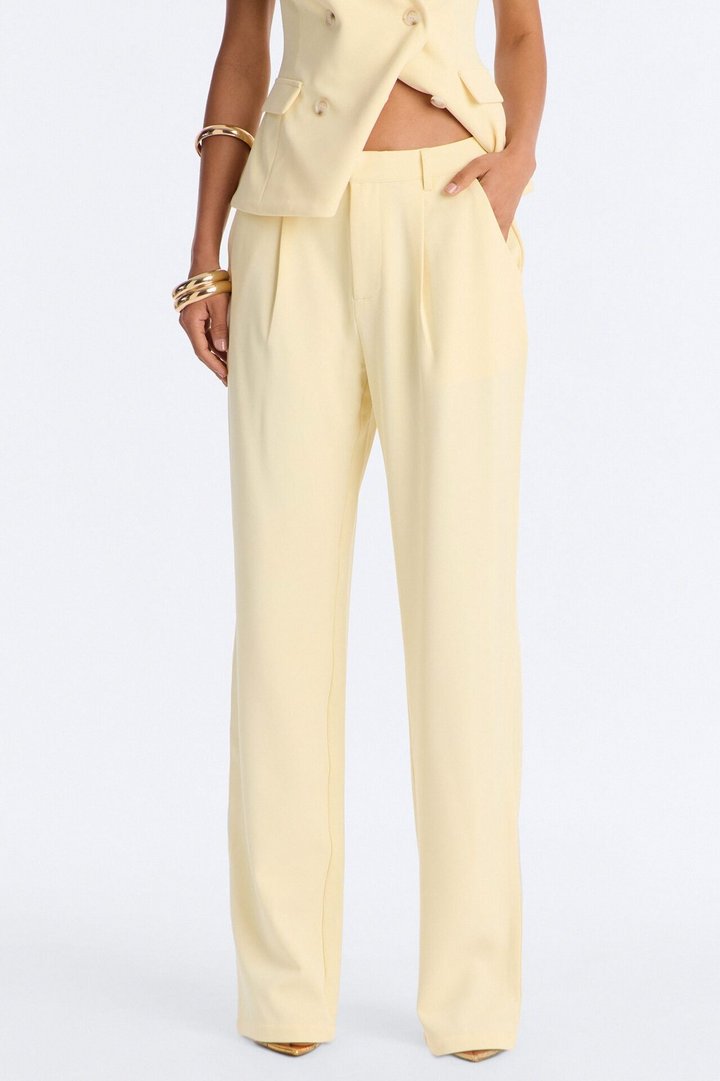 Everything in Order Pleated Straight Leg Trouser - Butter Yellow