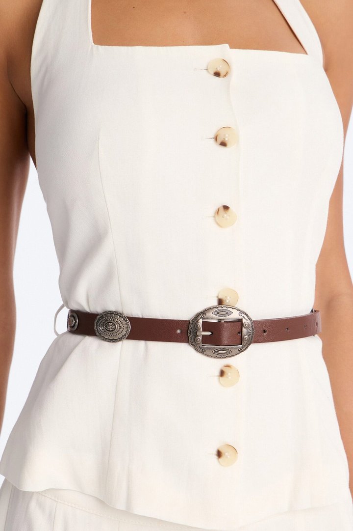 Beatrice Belted Halter Pant Set - White