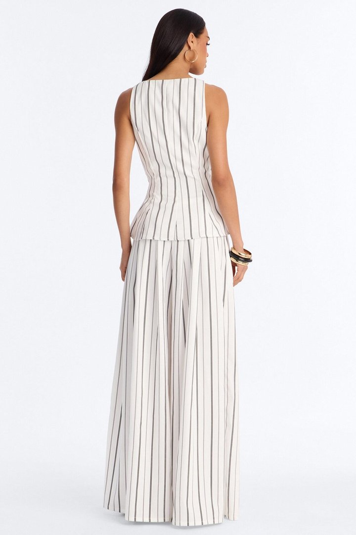 Aveena Pinstripe Vest Pant Set - White/Black