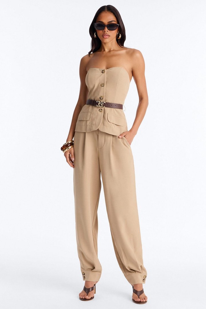 Victoria Belted Vest Pant Set - Taupe